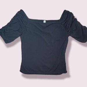 Intimately Free People Black Ribbed Top Ruched 3/4 Sleeve Extra Small XS